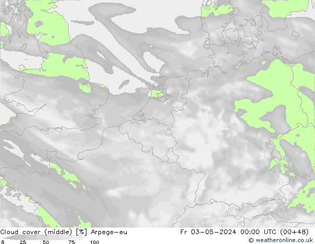 oblačnosti uprostřed Arpege-eu Pá 03.05.2024 00 UTC