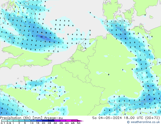 Precipitação (6h) Arpege-eu Sáb 04.05.2024 00 UTC