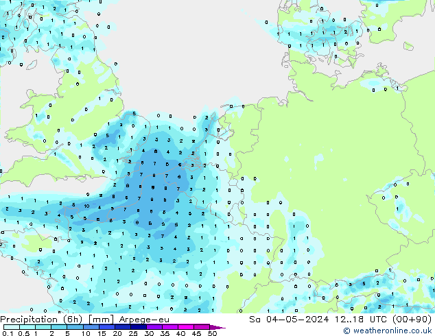 Precipitation (6h) Arpege-eu Sa 04.05.2024 18 UTC