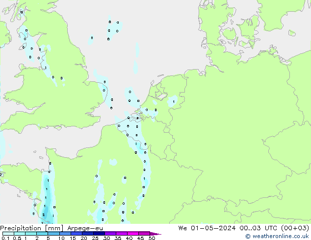 Précipitation Arpege-eu mer 01.05.2024 03 UTC