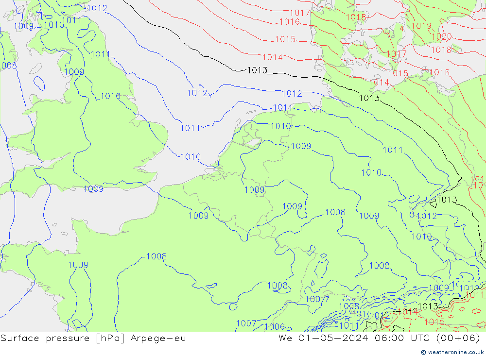 Surface pressure Arpege-eu We 01.05.2024 06 UTC