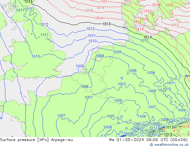 Surface pressure Arpege-eu We 01.05.2024 09 UTC