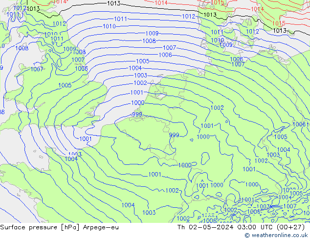 Surface pressure Arpege-eu Th 02.05.2024 03 UTC