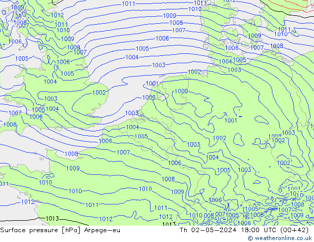 Surface pressure Arpege-eu Th 02.05.2024 18 UTC