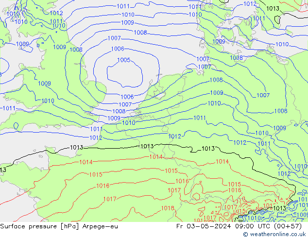 Luchtdruk (Grond) Arpege-eu vr 03.05.2024 09 UTC