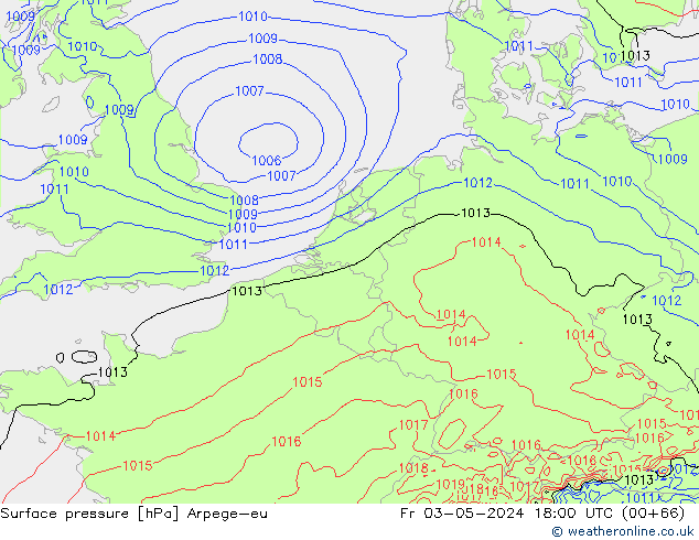 Luchtdruk (Grond) Arpege-eu vr 03.05.2024 18 UTC