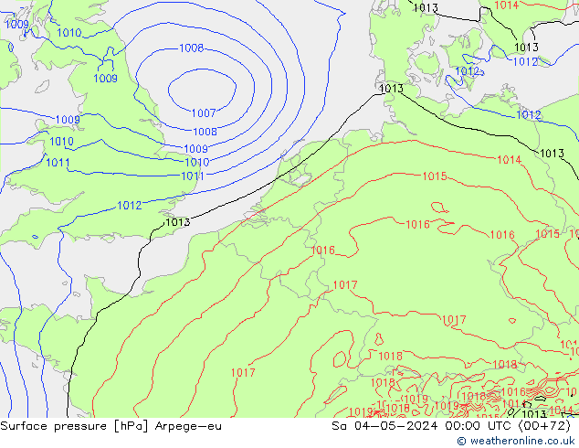 Pressione al suolo Arpege-eu sab 04.05.2024 00 UTC