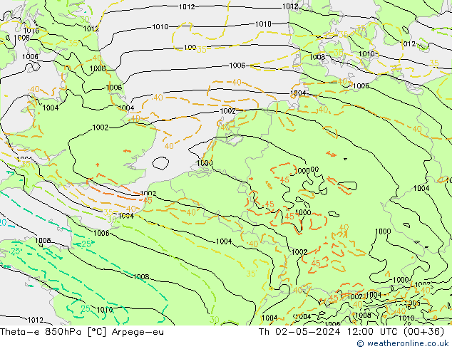 Theta-e 850hPa Arpege-eu jue 02.05.2024 12 UTC