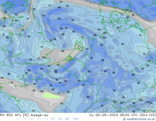 850 hPa Nispi Nem Arpege-eu Paz 05.05.2024 06 UTC