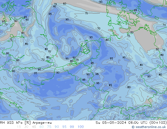 RH 925 hPa Arpege-eu Su 05.05.2024 06 UTC