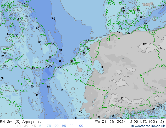 RH 2m Arpege-eu mer 01.05.2024 12 UTC