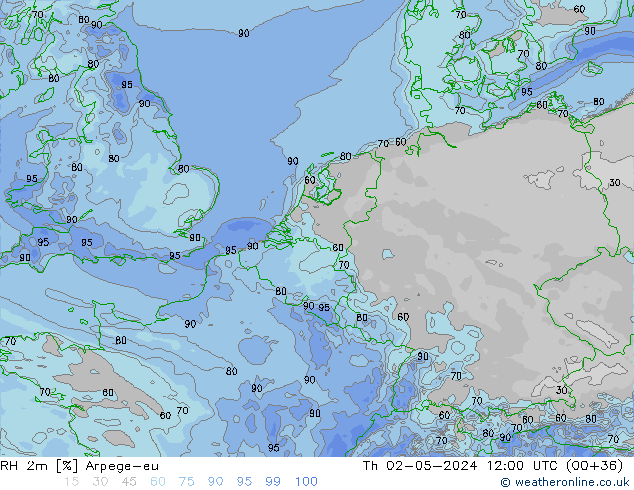 RH 2m Arpege-eu Qui 02.05.2024 12 UTC