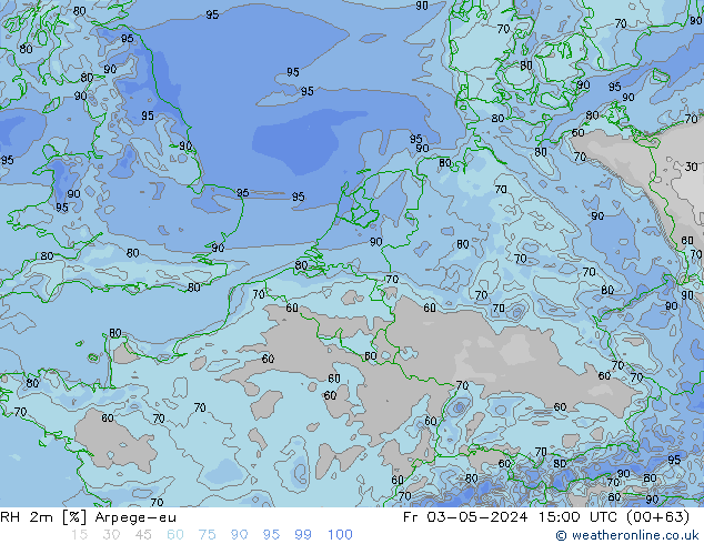 RH 2m Arpege-eu ven 03.05.2024 15 UTC