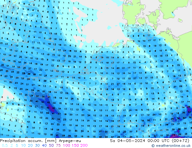 Precipitation accum. Arpege-eu Sa 04.05.2024 00 UTC