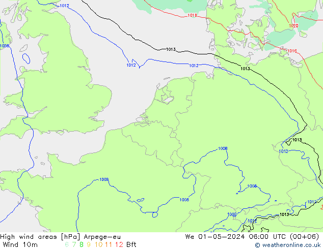 High wind areas Arpege-eu We 01.05.2024 06 UTC