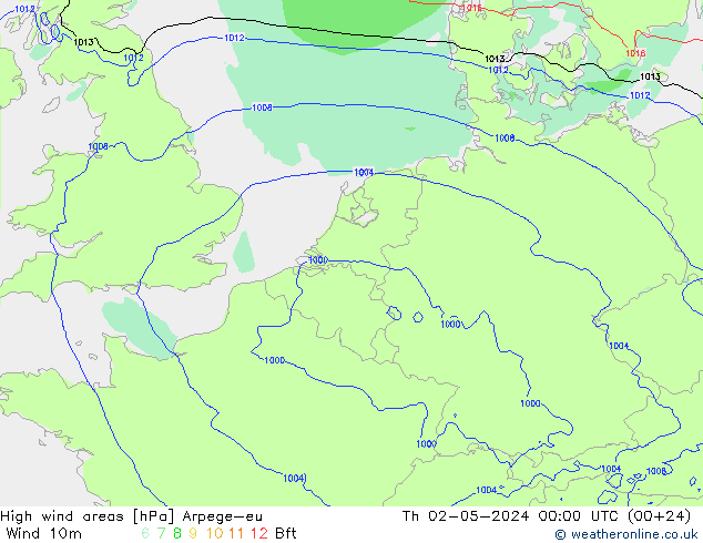High wind areas Arpege-eu Th 02.05.2024 00 UTC