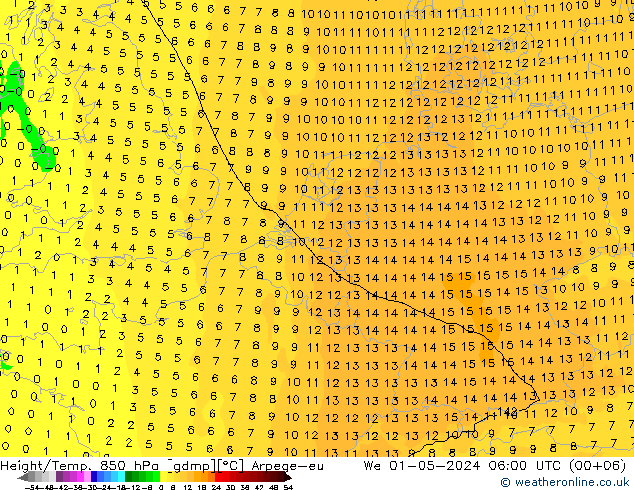 Height/Temp. 850 hPa Arpege-eu śro. 01.05.2024 06 UTC