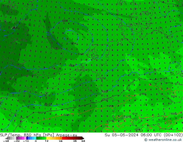 SLP/Temp. 850 hPa Arpege-eu  05.05.2024 06 UTC