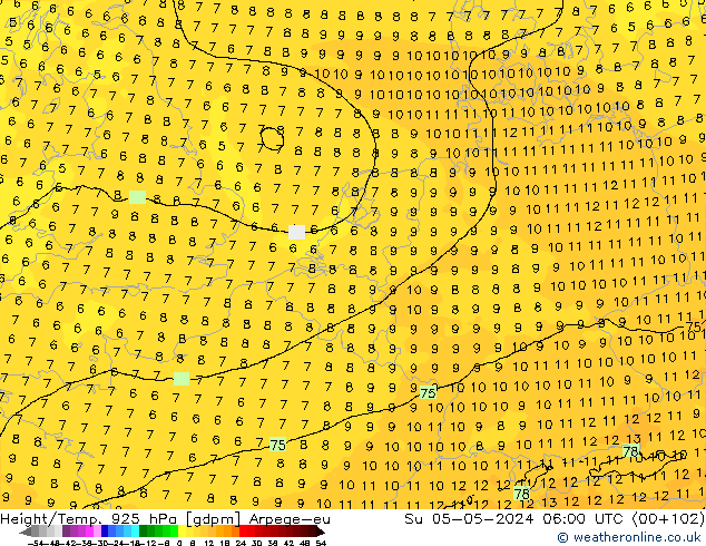 Height/Temp. 925 hPa Arpege-eu So 05.05.2024 06 UTC