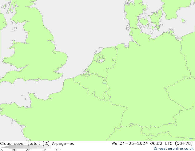 zachmurzenie (suma) Arpege-eu śro. 01.05.2024 06 UTC