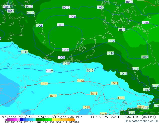 700-1000 hPa Kalınlığı Arpege-eu Cu 03.05.2024 09 UTC