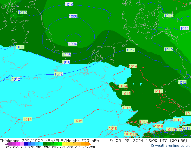 Thck 700-1000 hPa Arpege-eu Fr 03.05.2024 18 UTC