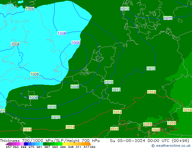 Thck 700-1000 hPa Arpege-eu nie. 05.05.2024 00 UTC