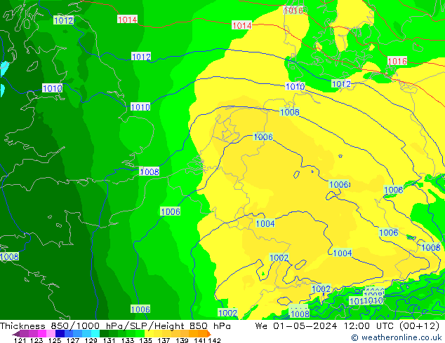 Thck 850-1000 hPa Arpege-eu We 01.05.2024 12 UTC