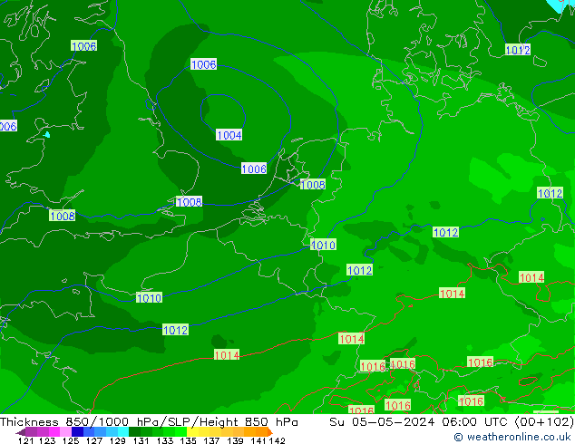 Thck 850-1000 hPa Arpege-eu Su 05.05.2024 06 UTC