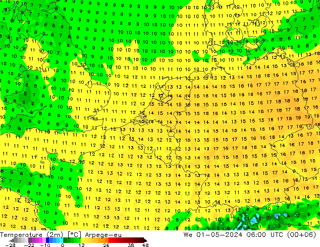 Temperature (2m) Arpege-eu We 01.05.2024 06 UTC