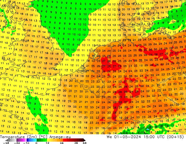 Temperatura (2m) Arpege-eu mer 01.05.2024 15 UTC