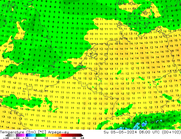 mapa temperatury (2m) Arpege-eu nie. 05.05.2024 06 UTC