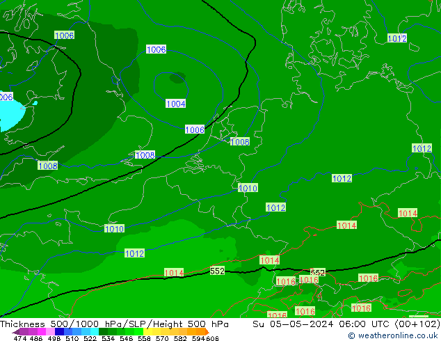 500-1000 hPa Kalınlığı Arpege-eu Paz 05.05.2024 06 UTC