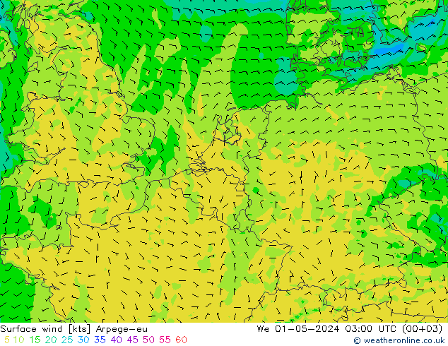 Surface wind Arpege-eu We 01.05.2024 03 UTC