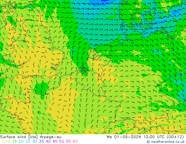 Vent 10 m Arpege-eu mer 01.05.2024 12 UTC