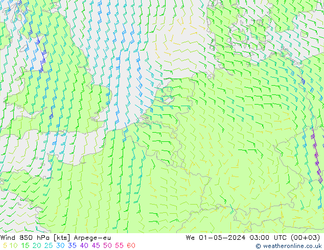 Rüzgar 850 hPa Arpege-eu Çar 01.05.2024 03 UTC