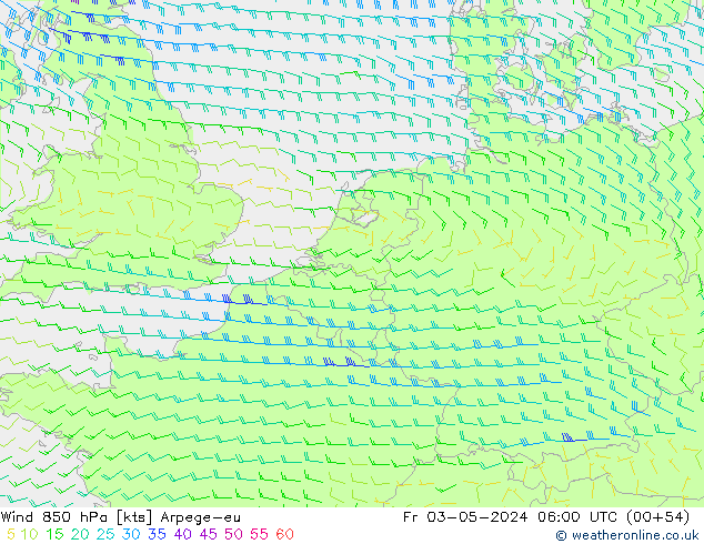 Wind 850 hPa Arpege-eu vr 03.05.2024 06 UTC