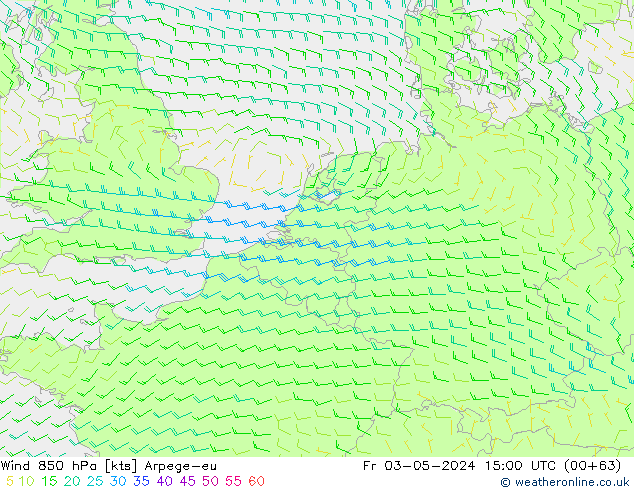 Wind 850 hPa Arpege-eu Fr 03.05.2024 15 UTC