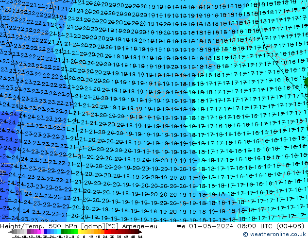 Height/Temp. 500 hPa Arpege-eu śro. 01.05.2024 06 UTC