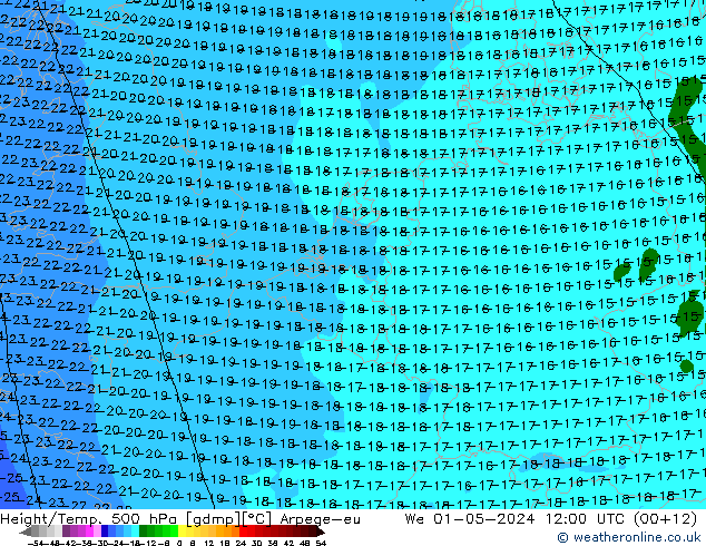 Géop./Temp. 500 hPa Arpege-eu mer 01.05.2024 12 UTC