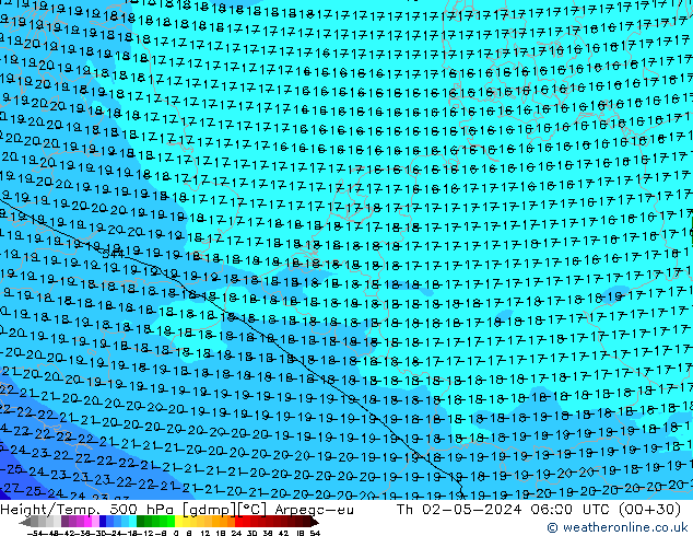 Height/Temp. 500 hPa Arpege-eu Th 02.05.2024 06 UTC