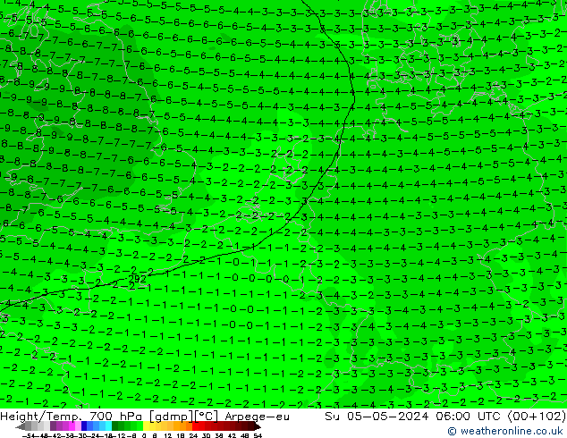 Hoogte/Temp. 700 hPa Arpege-eu zo 05.05.2024 06 UTC