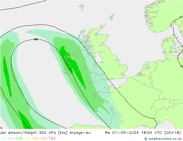 Jet stream/Height 300 hPa Arpege-eu We 01.05.2024 18 UTC