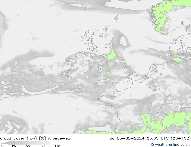 nízká oblaka Arpege-eu Ne 05.05.2024 06 UTC