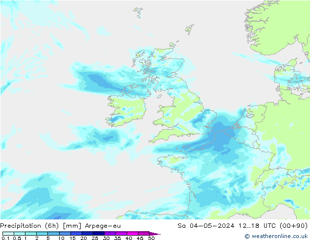 Précipitation (6h) Arpege-eu sam 04.05.2024 18 UTC