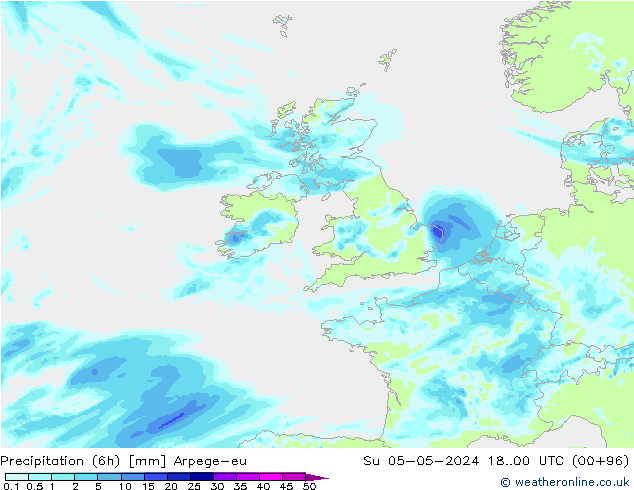 Precipitation (6h) Arpege-eu Su 05.05.2024 00 UTC