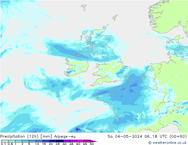 Totale neerslag (12h) Arpege-eu za 04.05.2024 18 UTC