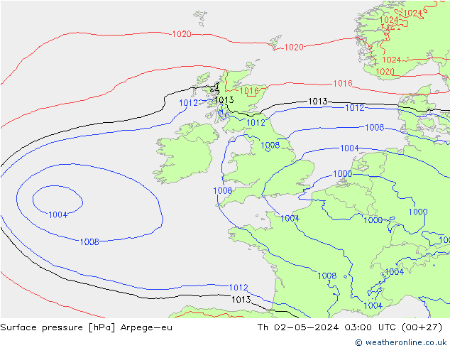 приземное давление Arpege-eu чт 02.05.2024 03 UTC