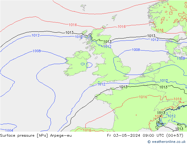 Pressione al suolo Arpege-eu ven 03.05.2024 09 UTC
