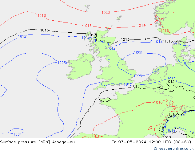 Pressione al suolo Arpege-eu ven 03.05.2024 12 UTC